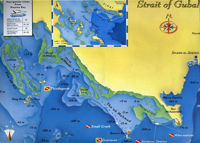<br>Map of Gubal diving sites in Sharm el-Sheikh