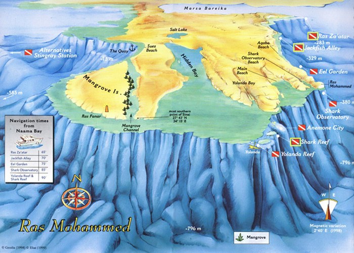 <br>Map of Ras Mohamed diving sites in Sharm el-Sheikh