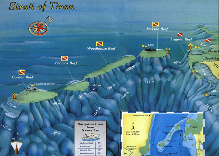 <br>Map of Tiran diving sites in Sharm el-Sheikh